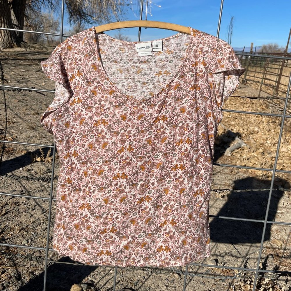 100% Linen Women's Floral Short Sleeve Top Rachel Zoe Medium